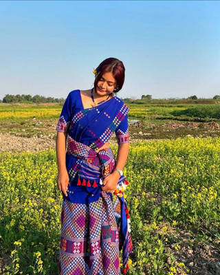 Sheden Lopez Creation Woven Mekhela Chador Cotton Blend Saree(Blue)