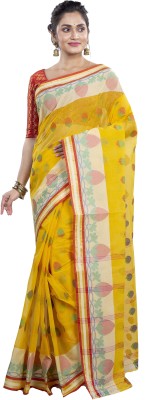 DipDiya Woven Tant Pure Cotton Saree(Yellow)