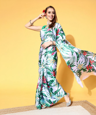 Divastri Printed Bollywood Satin Saree(White)