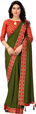 Dharmik Fashion Studio Solid/Plain Bollywood Georgette Saree(Dark Green)
