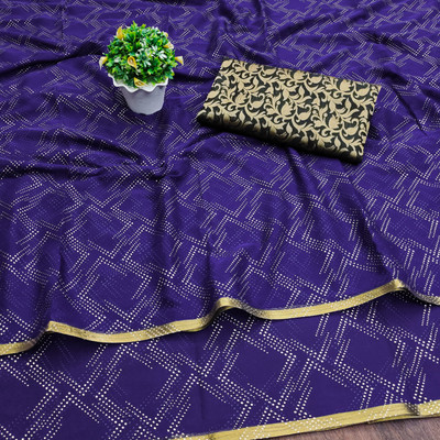 DIVYASHAKTI FASHION Embellished Daily Wear Chiffon Saree(Dark Blue)