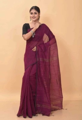 Ghosh handloom Self Design Tant Pure Cotton Saree(Purple)