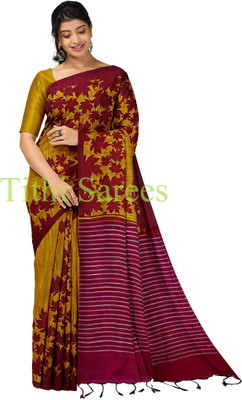 TRFASHIONHUB Printed Sambalpuri Cotton Blend Saree(Gold)