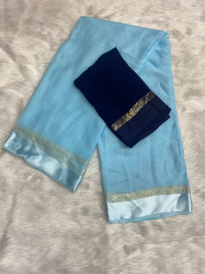 hasti fashion Solid/Plain Bollywood Viscose Rayon Saree(Light Blue)