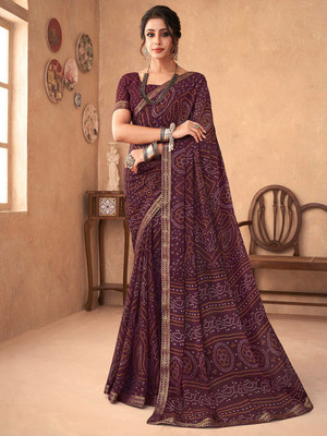 ANOUK Embellished Bandhani Chiffon Saree(Purple)