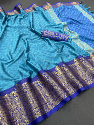 MM VENTURE Woven Handloom Cotton Blend Saree(Black)