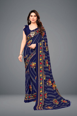 SHUBHSWAR Printed Daily Wear Georgette Saree(Blue)