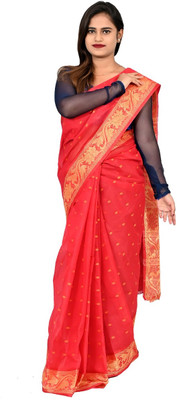 HARE KRISHNA ENTERPRISE Solid/Plain Handloom Pure Cotton Saree(Red)