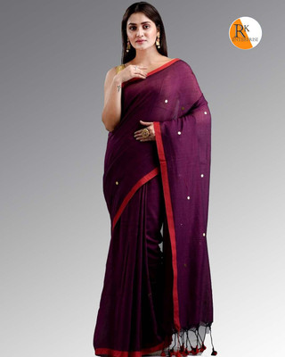 RM CRAETION Solid/Plain Handloom Handloom Cotton Blend Saree(Purple)