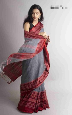 Sandhyatara Self Design Handloom Cotton Blend Saree(Grey)