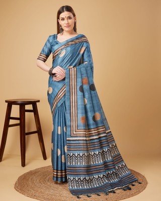 OPA GROUP Digital Print Banarasi Silk Blend Saree(Blue)