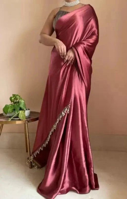 Falessa Solid/Plain Bollywood Satin Saree(Maroon)