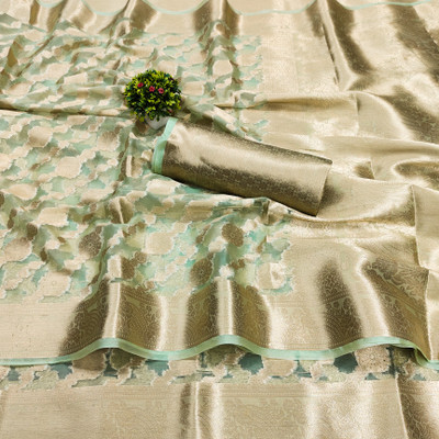 Morpich Fashion Self Design Banarasi Organza Saree(Green)