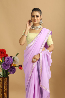 DURGACREATION Solid/Plain Bollywood Georgette Saree(Purple)