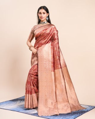 Damru trendz Woven Banarasi Cotton Silk Saree(Orange)