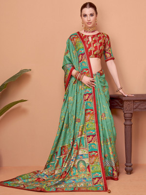 Sareemall Printed Banarasi Viscose Rayon Saree(Light Blue)