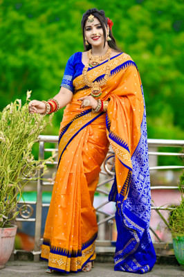 Sijileen Temple Border, Woven Sambalpuri Art Silk Saree(Mustard)