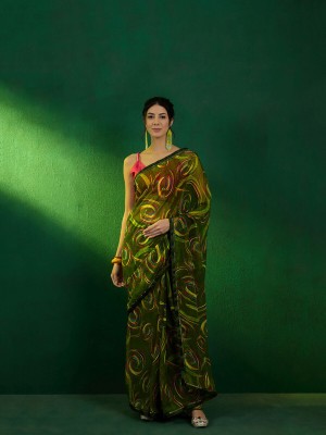 Urbanari Printed Bollywood Chiffon Saree(Light Green)