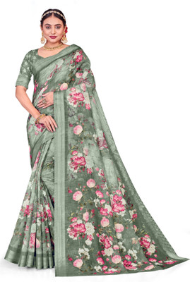 VIRTH Digital Print Bollywood Cotton Linen Saree(Light Green)
