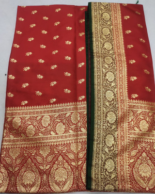 Aaradhya Creation Self Design Banarasi Nylon Saree(Red, Green, Gold)
