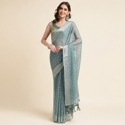 Divastri Polka Print Bollywood Chiffon Saree(Light Blue)
