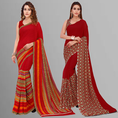 Anand Sarees Paisley, Printed Daily Wear Georgette Saree(Pack of 2, Red, Multicolor)