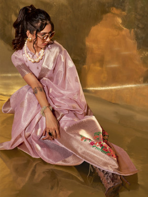 Sareemall Woven Banarasi Tissue Saree(Pink)