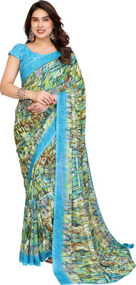 Moda Rapido Self Design, Printed, Geometric Print Daily Wear Georgette Saree(Light Blue)