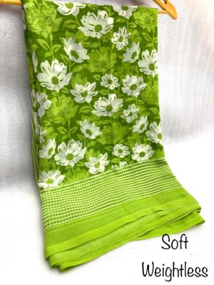 Hensi sarees shop Polka Print Kalamkari Chiffon, Georgette Saree(Light Green)