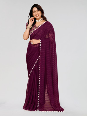 Panchvati NX Striped Bollywood Georgette Saree(Purple)