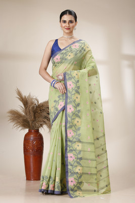 DENLINFABRICS Woven Tant Cotton Blend Saree(Light Green)