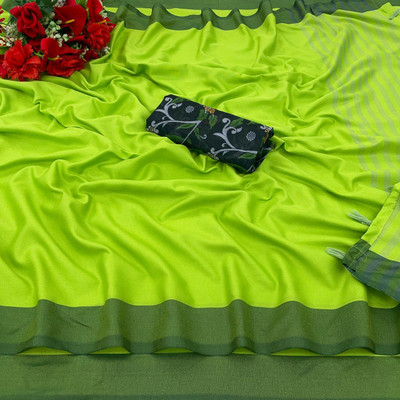 Abharani Saree Kuthir Woven Daily Wear Pure Cotton Saree(Green, Light Green)