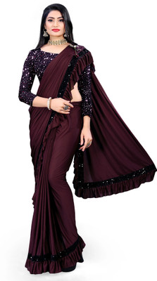 miracletex Self Design Bollywood Lycra Blend Saree(Maroon)