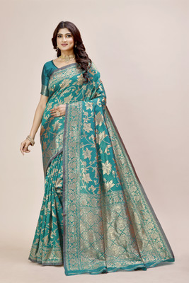 DHAYNAAND REEWA FASHION Woven Banarasi Jacquard Saree(Dark Green)
