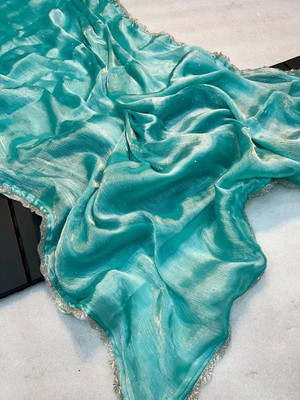 KV Fashion Solid/Plain Bollywood Net Saree(Light Blue)