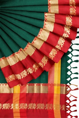 vrindavrihas Woven Daily Wear Cotton Silk, Pure Silk Saree(Pack of 2, Green)
