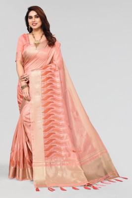 ALAGINI Embroidered, Self Design, Woven Banarasi Cotton Silk, Silk Blend Saree(Pink)