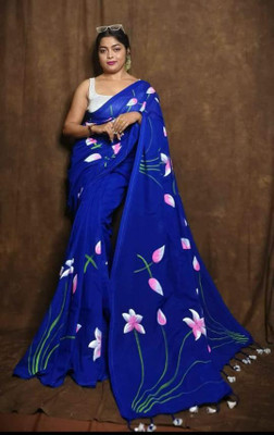 Sia Saree Bazaar Printed Handloom Pure Cotton Saree(Blue)