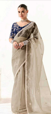 Urvashi Creation Sarees Embroidered Bollywood Organza Saree(Grey)