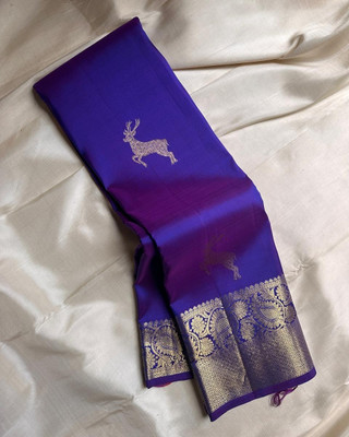 KAKADIYA Embellished Banarasi Pure Silk Saree(Blue)