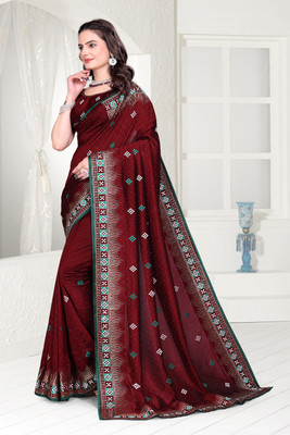 KHRITI FAB Embroidered Bollywood Silk Blend Saree(Maroon)