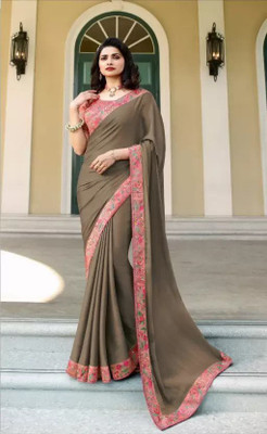 BLEESBURY Printed, Self Design, Graphic Print, Floral Print, Checkered, Solid/Plain Bollywood Silk Blend, Chiffon Saree(Green)