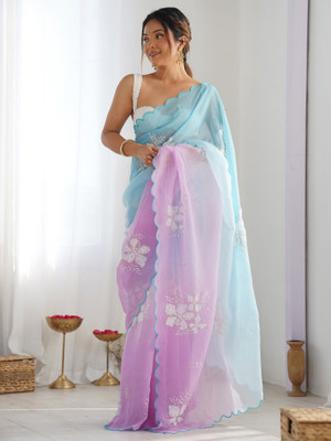 ANOUK Embellished Bollywood Chiffon Saree(Light Blue)