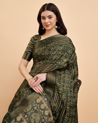 Divastri Digital Print Handloom Silk Blend Saree(Green)