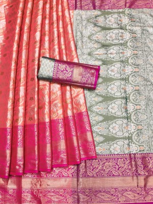 Ruhabs Woven Kanjivaram Silk Blend Saree(Orange)