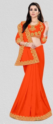 Vraj Textile Embroidered Assam Silk Silk Blend Saree(Orange)