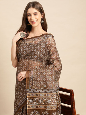 SHANVIKA Printed Daily Wear Pure Cotton Saree(Brown)