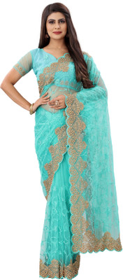YARA CREATION Embroidered Bollywood Net Saree(Light Blue)