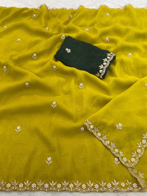 KONICA FAB Embroidered Bollywood Chiffon Saree(Multicolor)