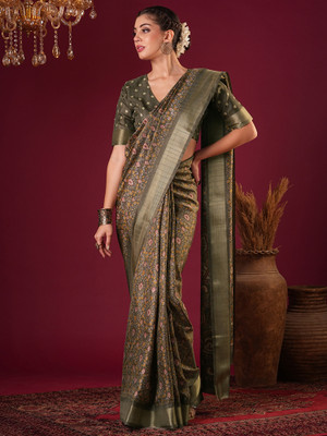 ANOUK Printed Chinnalapattu Silk Blend Saree(Brown)